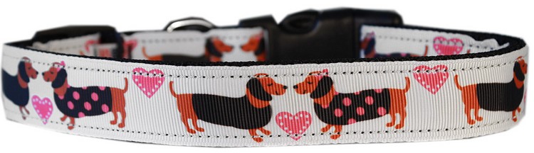 Pink Doxie Love Nylon Dog Collar MD